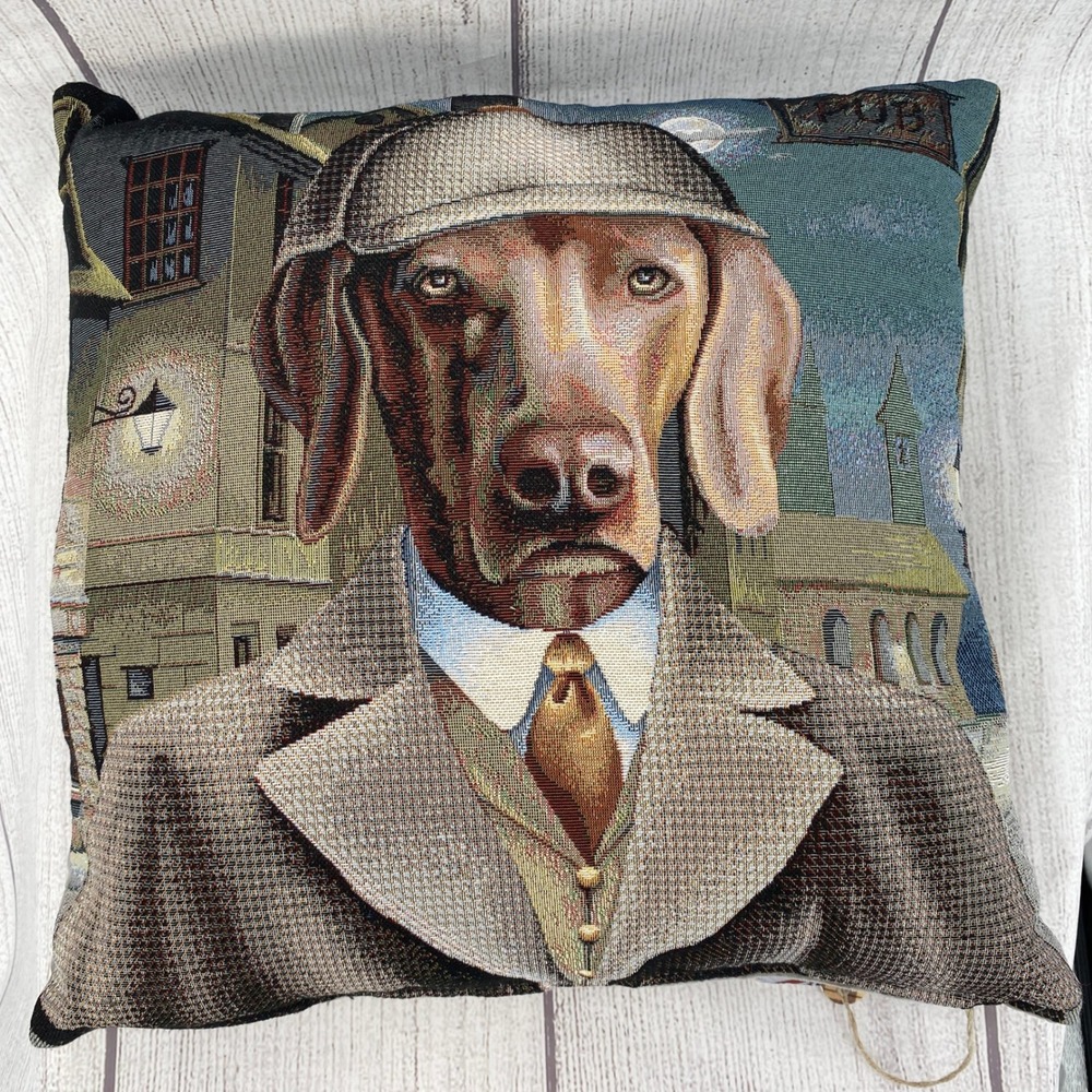 Hines of Oxford Tapestry Pillow Brown Gentleman Dog Sherlock Holmes British
